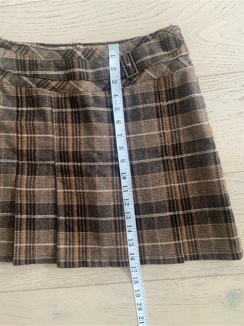 ESPRIT Plaid Pleated Mini Skirt 4 Brown Wool Blend Fall Y2K Preppy Academia EuC - Picture 8 of 8